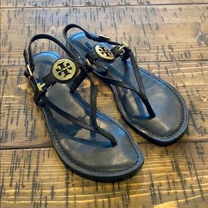 Tory Burch Black Leather Thong Sandals